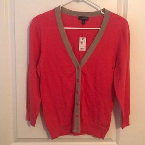 3/4 sleeve cardigan- coral and beige